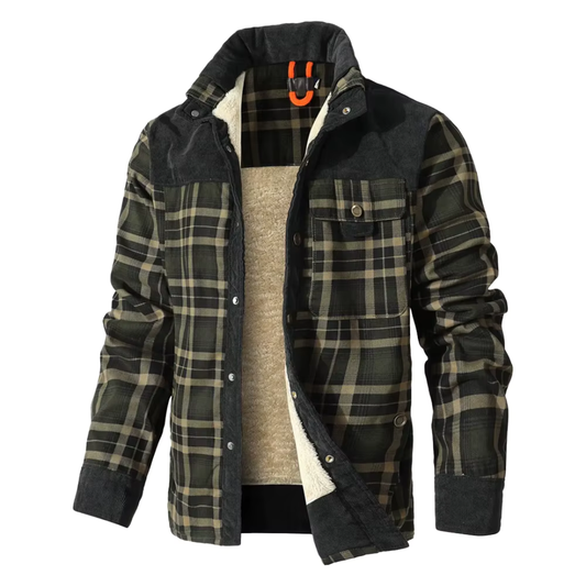 Flanelljacke Herren oliv kariert im Holzfäller-Look
