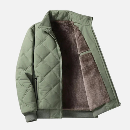 Men's Quilted Jacket - Plush Fleece Lining - Stand Collar