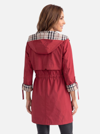 Women's Lightweight Jacket - Water-Resistant Hooded Parka - Plaid Lining