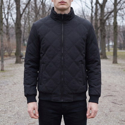 Steppjacke Herren gefüttert - Stehkragen - Rautensteppung