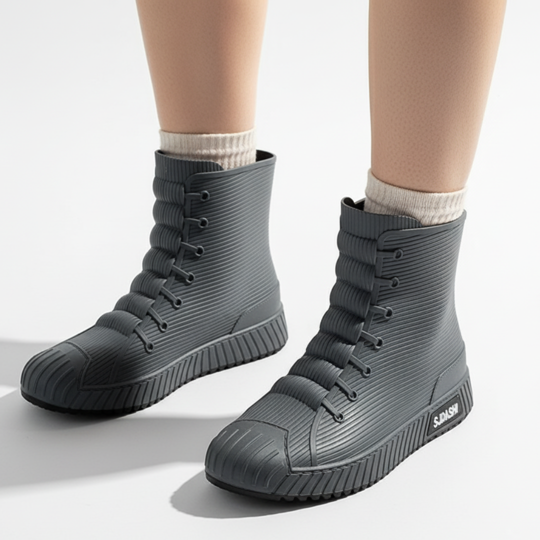 Women's Rain Boots - Waterproof Sneaker-Style Ankle Boots - Non-Slip Sole