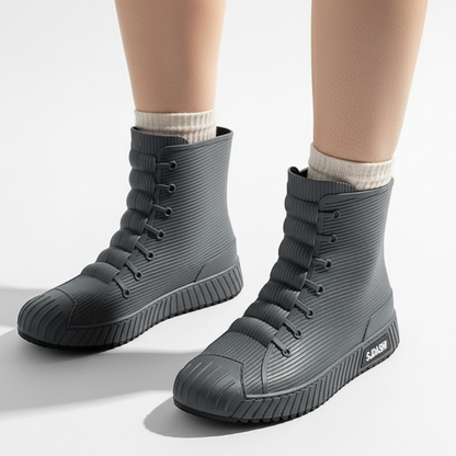 Women's Rain Boots - Waterproof Sneaker-Style Ankle Boots - Non-Slip Sole