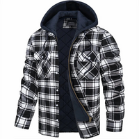 Men's Flannel Jacket - Windproof & Quilted Lined - Hooded