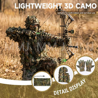 Ghillie Suit for Hunting - 6-Piece 3D Leafy Camo Set - Hood, Gloves & Bag