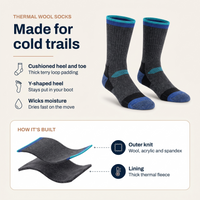 Wool Socks - Thick Thermal Hiking and Ski Socks - Cushioned Heel and Toe