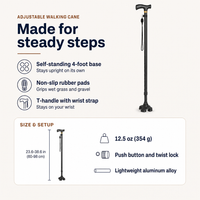 Walking Cane - Adjustable Quad Base Cane for Seniors - Self-Standing