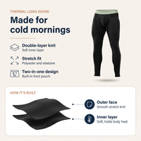 Men's Thermal Long Johns - Double Layer Base Layer Leggings - With Pouch