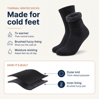 Thermal Socks 2 Pairs - Fleece Lined Socks  - Moisture Wicking