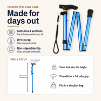 Walking Cane - Folding Adjustable Cane - Folds into 4 Sections