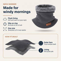 Neck Warmer - Plush Lined Knit Neck Gaiter - Unisex Winter Scarf
