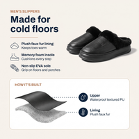 Men's Slippers - Waterproof Faux Fur Lined House Slippers - Memory Foam