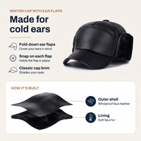 Winter Hat with Ear Flaps - Faux Leather Baseball Cap - Faux Fur Lined