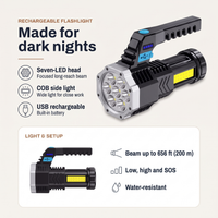 Rechargeable Flashlight - 7 LED Handheld Spotlight - COB Side Light