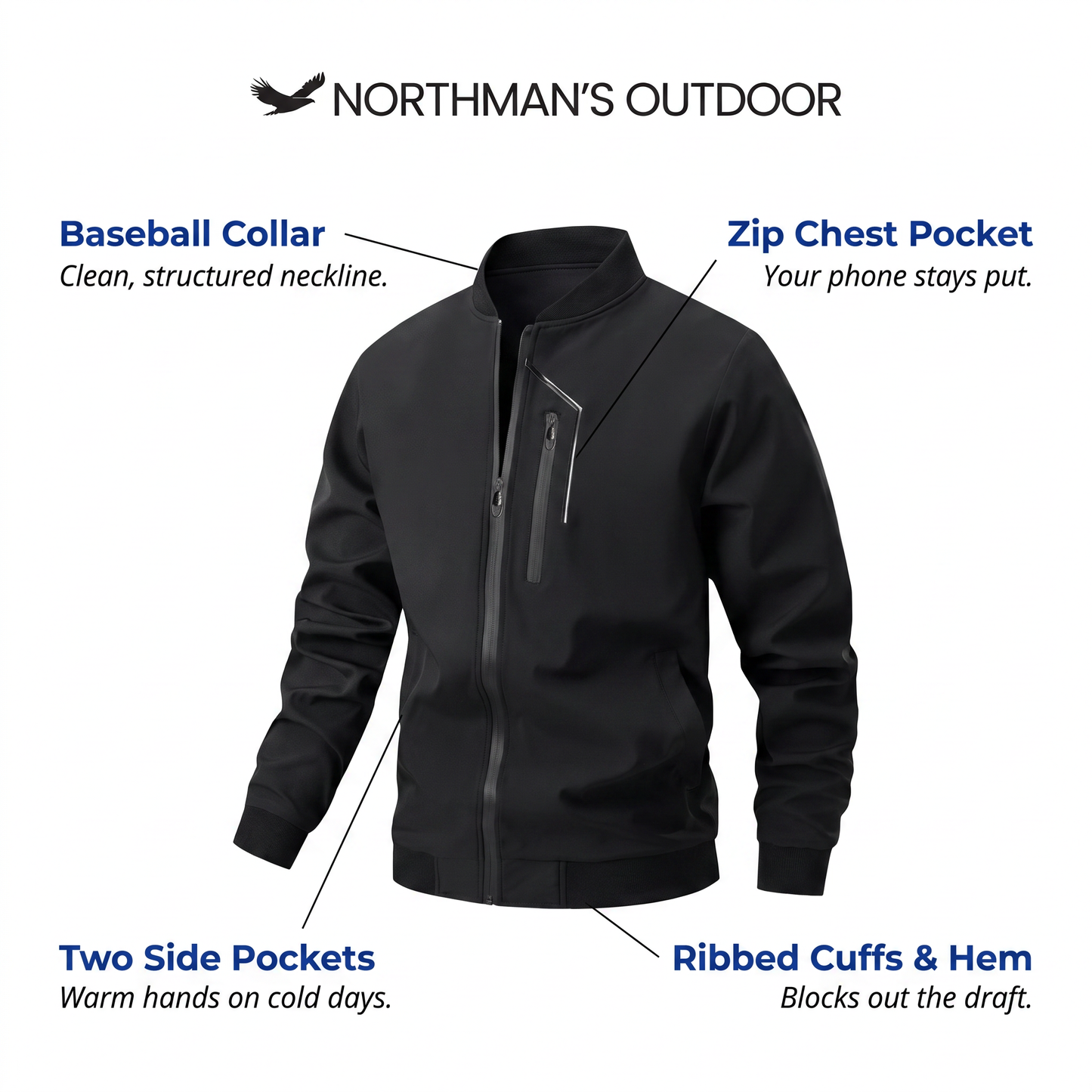 Bomber Jacket - Men's Outdoor Spring & Fall Jacket - Multiple Pockets