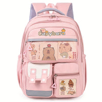 Kids Backpack - Capybara Print - Lightweight, 3 Compartments