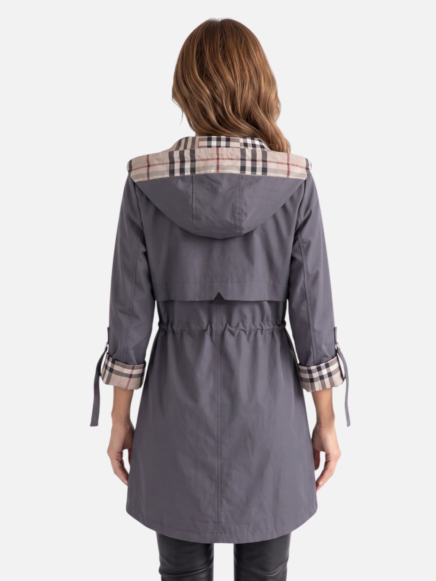 Women's Lightweight Jacket - Water-Resistant Hooded Parka - Plaid Lining