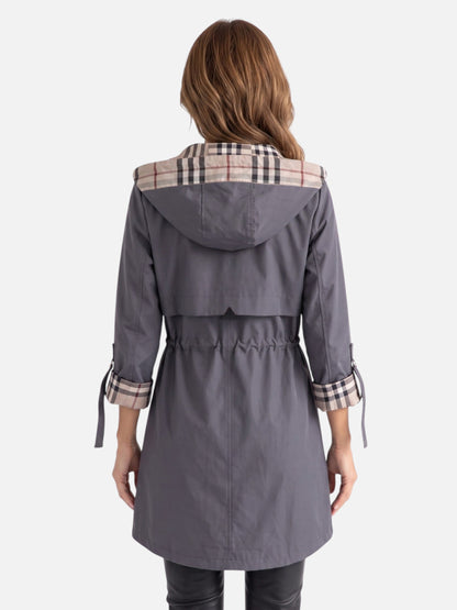 Women's Lightweight Jacket - Water-Resistant Hooded Parka - Plaid Lining
