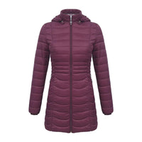 Women's Long Puffer Coat - Detachable Hood - Ultralight Quilted