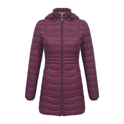 Women's Long Puffer Coat - Detachable Hood - Ultralight Quilted
