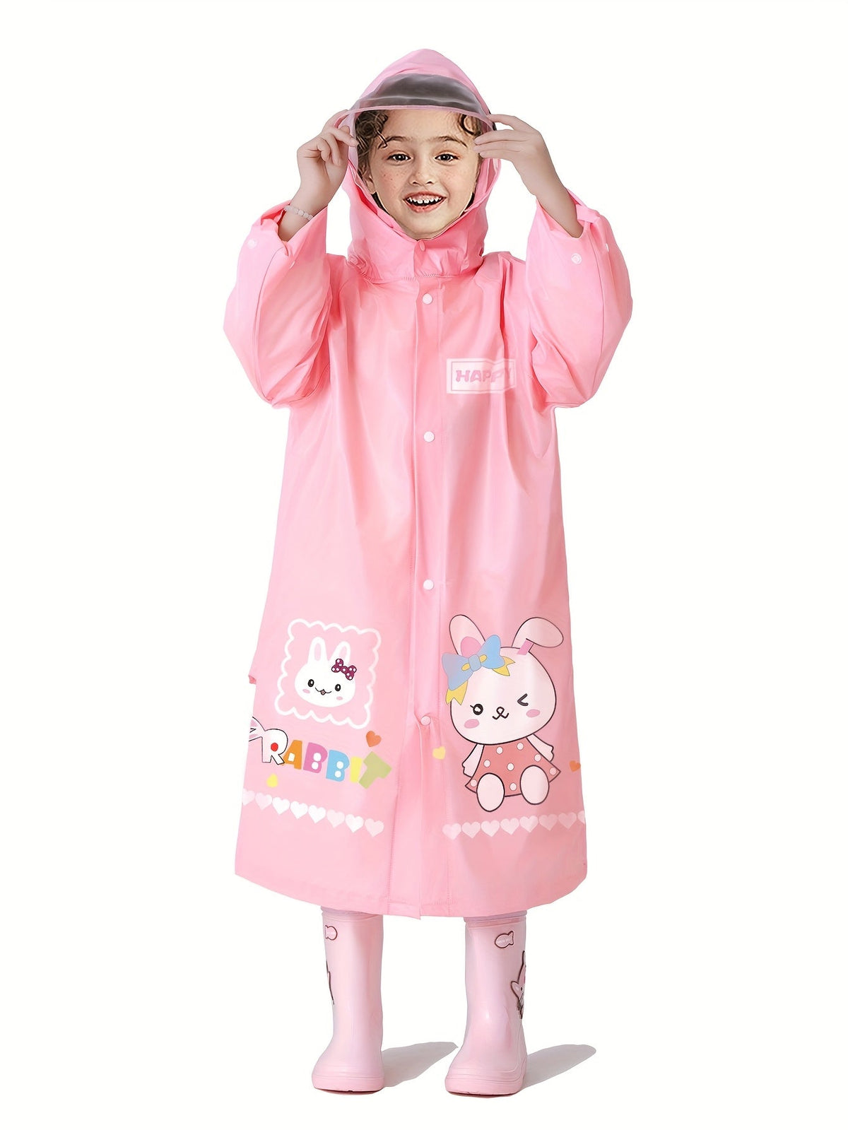 Kids Raincoat - Long Knee-Length Cut - Hood with Clear Visor