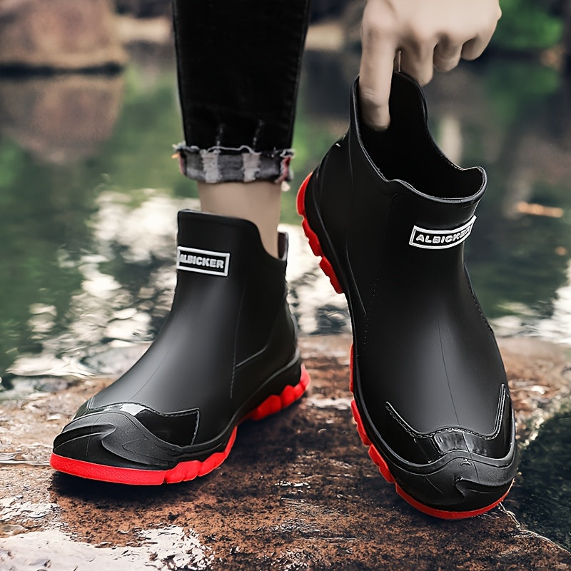Ankle Rain Boots - Waterproof Slip-On Chelsea Boot - Non-Slip Lug Sole