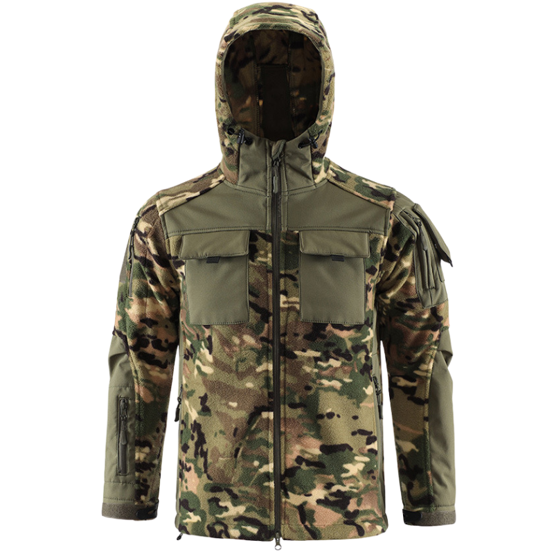 Men's Fleece Jacket - Hooded Tactical Softshell - Camo & Solid Colors