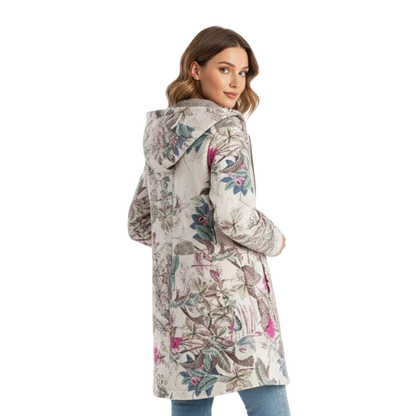Women's Hooded Winter Jacket - Fleece Lined - Floral Print