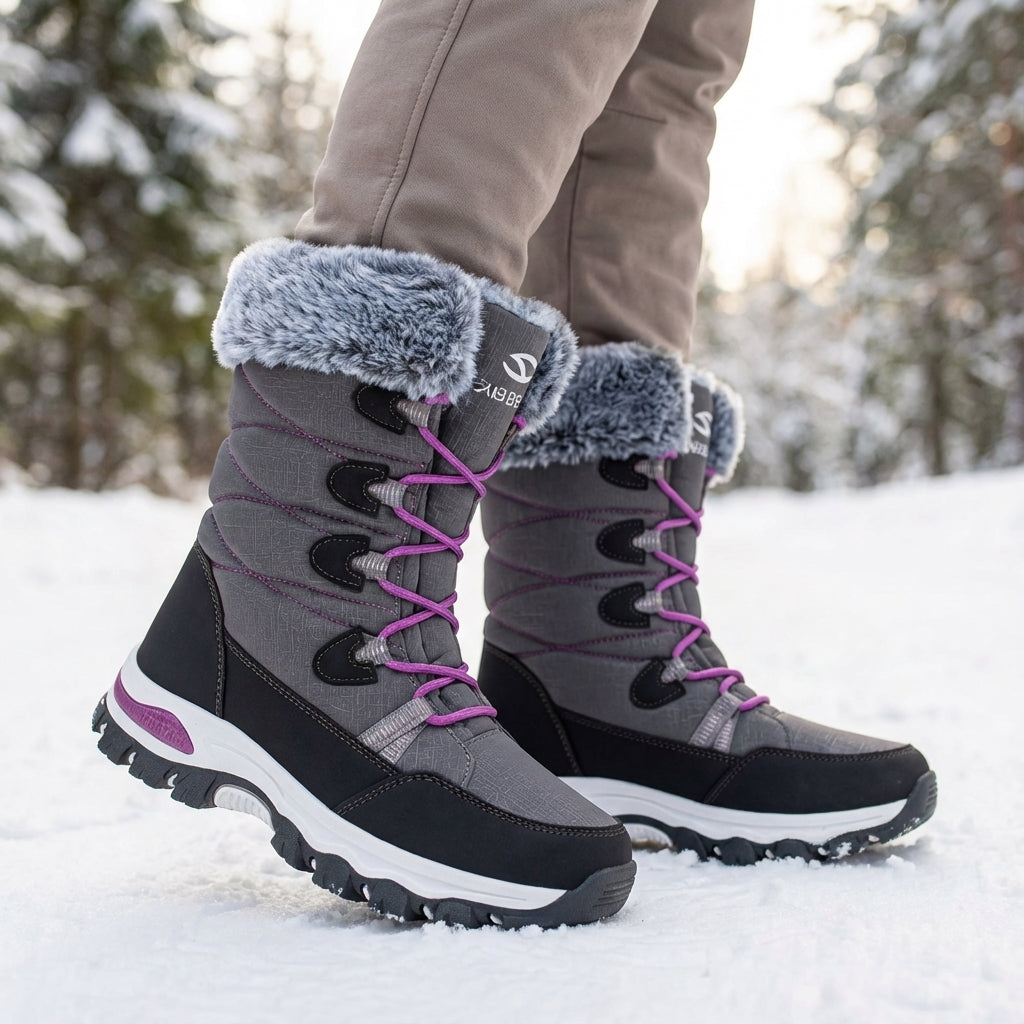 Schneestiefel Damen Knöchelhoch Wasserdicht & Isoliert Schnürung