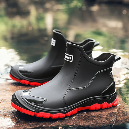 Ankle Rain Boots - Waterproof Slip-On Chelsea Boot - Non-Slip Lug Sole