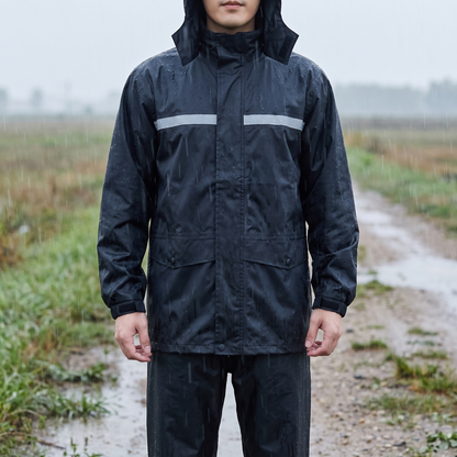 Regenanzug Herren - Regenjacke und Regenhose - Reflektierend mit Kapuze