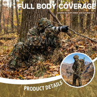 Ghillie Suit for Hunting - 6-Piece 3D Leafy Camo Set - Hood, Gloves & Bag