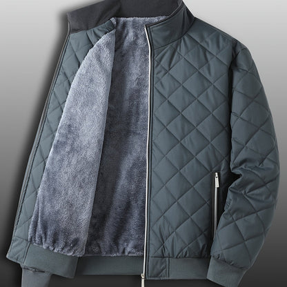 Men's Quilted Jacket - Warm Fleece Lined - Stand Collar