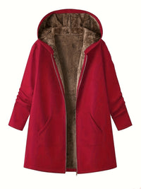 Women's Hooded Winter Coat - Sherpa Fleece Lined - Longline Fit