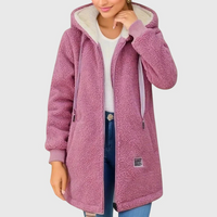 Women's Fleece Jacket with Hood - Soft Teddy Fleece - Two Pockets