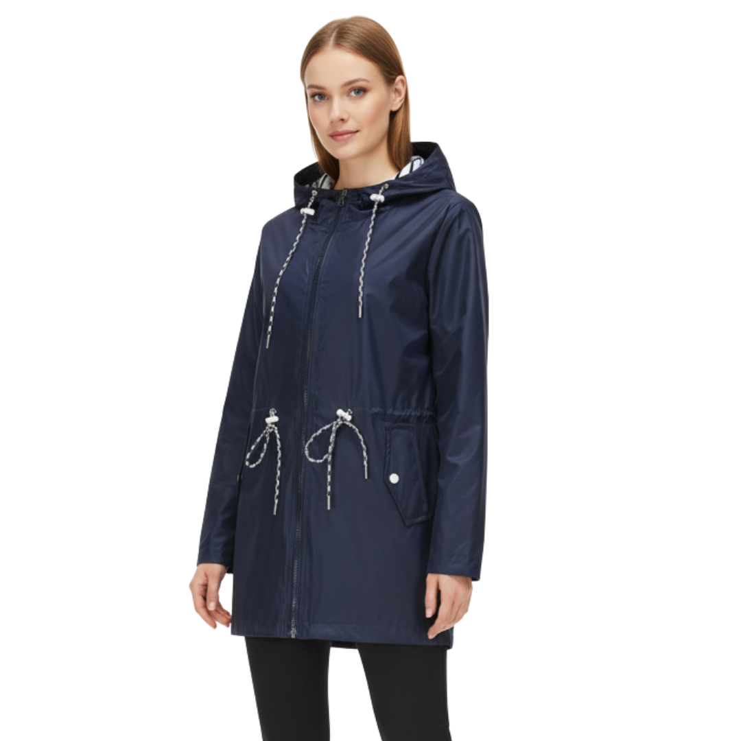 Women's Raincoat with Hood - Waterproof & Lightweight - Adjustable Waist