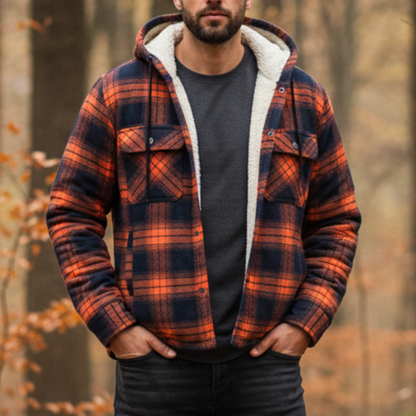 Men's Flannel Shirt Jacket - Sherpa Lined & Hooded - Snap Front