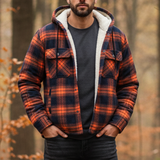 Men's Flannel Shirt Jacket - Sherpa Lined & Hooded - Snap Front