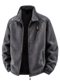 Men's Fleece Jacket - Plush Lined Sleeves & Collar - 3 Zip Pockets