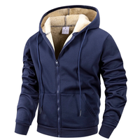 Men's Fleece Jacket with Hood - Sherpa Lined & Windproof - Full Zip