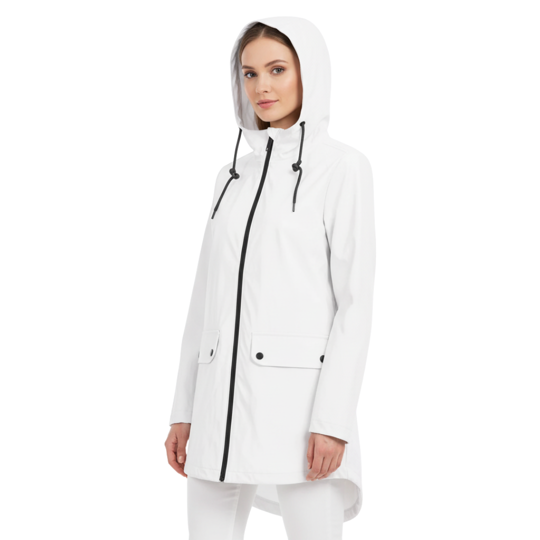 Women's Raincoat with Hood - Long Waterproof & Windproof - Lightweight