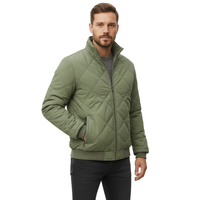 Men's Quilted Jacket - Plush Fleece Lining - Stand Collar