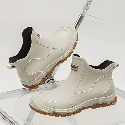 Ankle Rain Boots - Waterproof Slip-On Chelsea Boot - Non-Slip Lug Sole