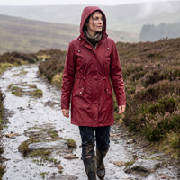 Women's Long Raincoat - Water-Repellent & Plaid Lined - Drawstring Waist