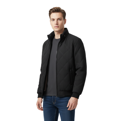 Men's Quilted Jacket - Plush Fleece Lining - Stand Collar