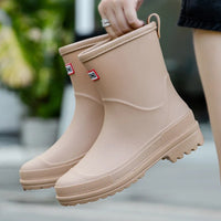 Women's Rubber Rain Boots - Waterproof Mid-Calf - Non-Slip