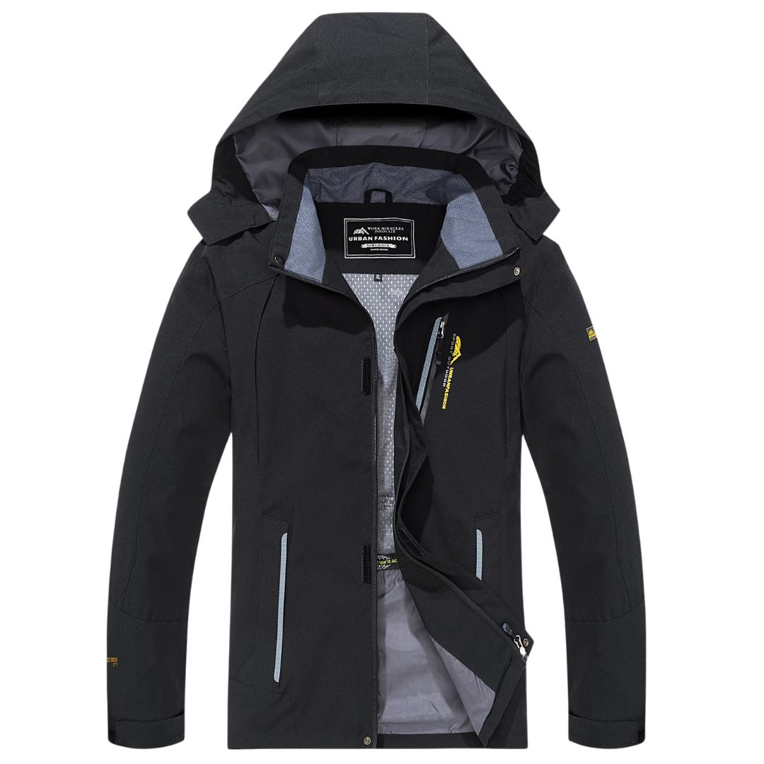 Men's Waterproof Rain Jacket - Windproof Shell - Removable Hood
