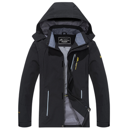 Men's Waterproof Rain Jacket - Windproof Shell - Removable Hood