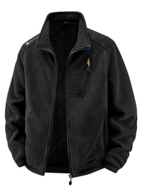 Men's Fleece Jacket - Plush Lined Sleeves & Collar - 3 Zip Pockets
