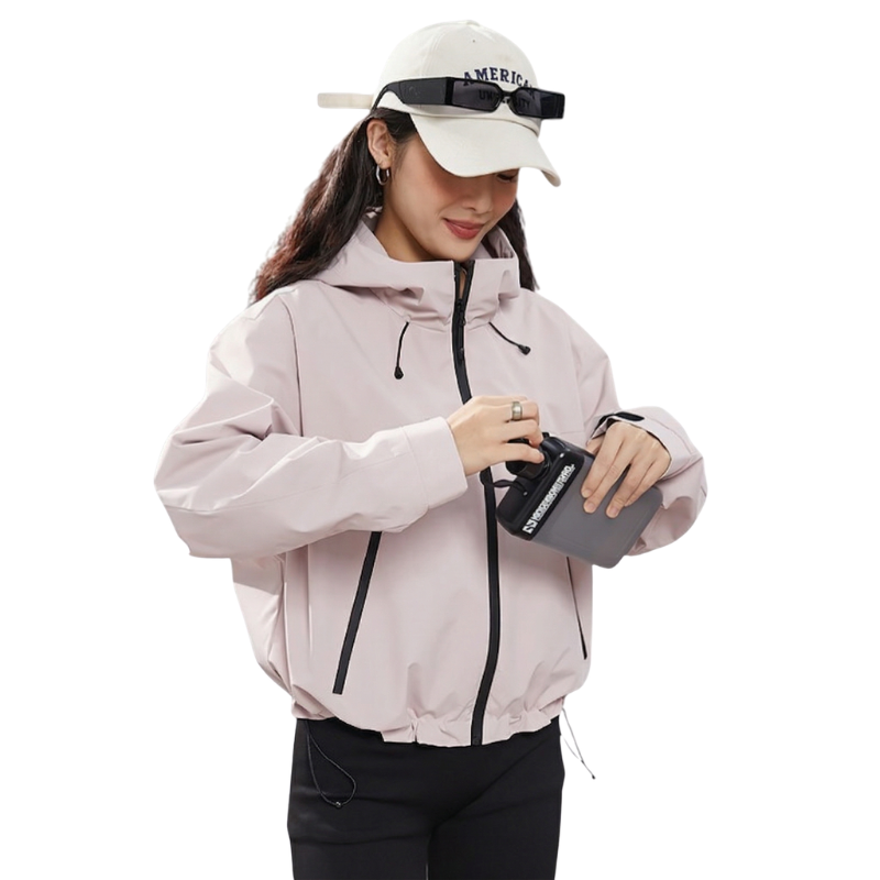 Women's Rain Jacket - Cropped Water-Repellent Shell - Adjustable Hem