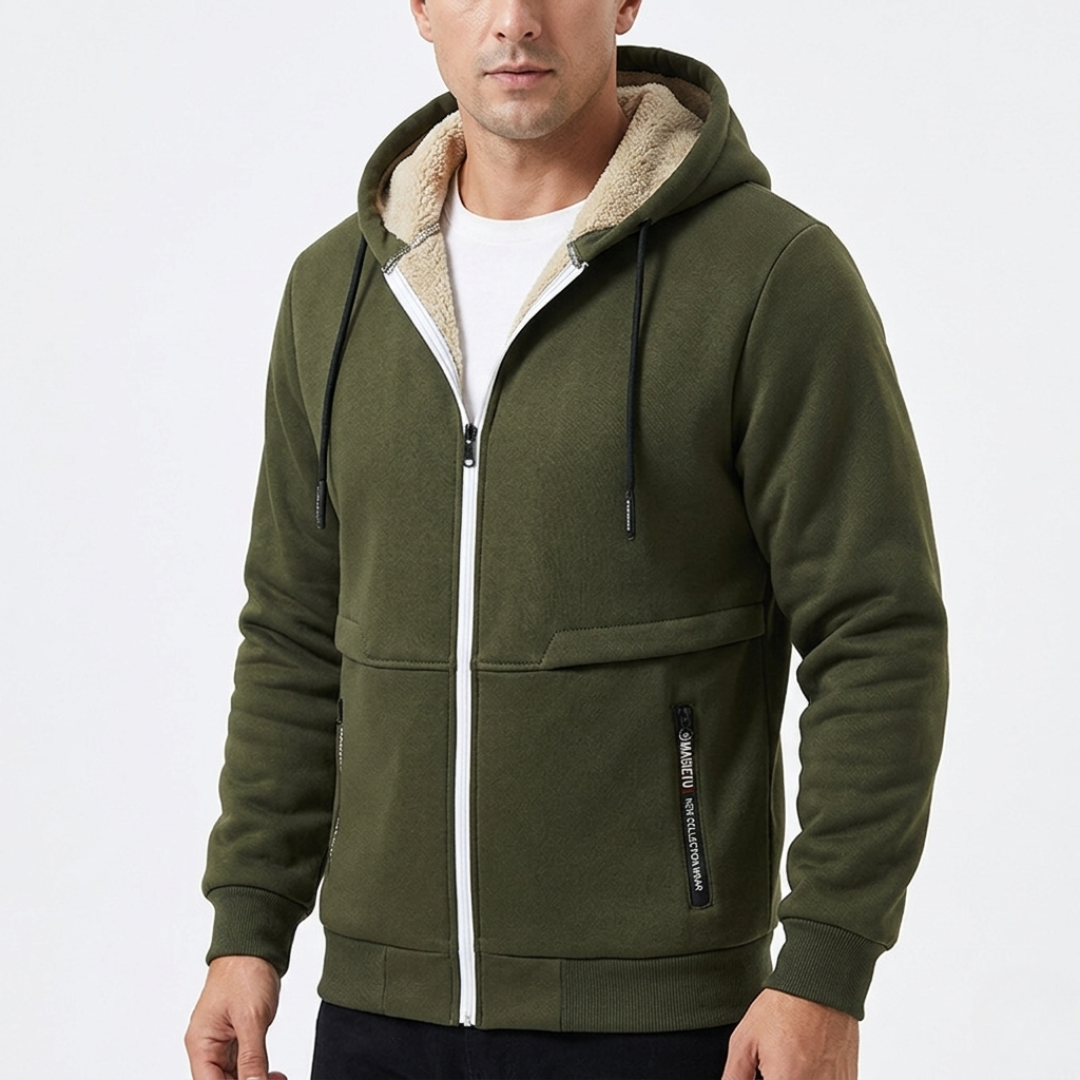 Kapuzenjacke Herren grau mit Sherpa-Futter und Zipper